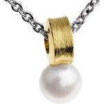 Ernstes Design Damenhalsketten & Damenhalsschmuck vergoldet aus Edelstahl mit Echte Perle 