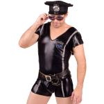 Andalea Erotisches, schwarzes Hemd Boxershort Set im Wetlook Police Officer Look für Männer dehnbar (L/XL)