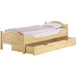 Hellbraune Betten mit Bettkasten lackiert aus Massivholz mit Rollen 90x200 