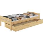 Hellbraune Erst-Holz Betten mit Bettkasten lackiert aus Massivholz mit Rollen 90x200 mit Härtegrad 2 