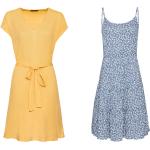 Gelbe Langärmelige Esmara V-Ausschnitt Spaghettiträger-Kleider mit Volants aus Polyester für Damen Größe XS 