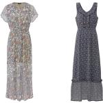 Dunkelblaue Paisley Esmara Maxi V-Ausschnitt Sommerkleider mit Volants aus Chiffon für Damen 