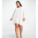 Reduzierte Weiße Langärmelige V-Ausschnitt Sommerkleider für Damen Größe XXL für den für den Sommer 