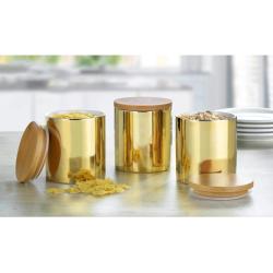 Esmeyer Porzellandosen mit Bambusdeckel 3er Set, gold, 12cm - B-Ware sehr gut