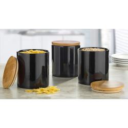 Esmeyer Porzellandosen mit Bambusdeckel 3er Set (schwarz, 15cm) - B-Ware sehr gut