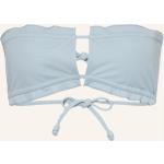 Reduzierte Hellblaue Espadrij Bandeau Bikinitops mit Cutwork aus Nylon ohne Bügel für Damen Größe S 