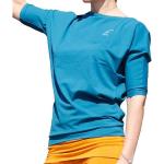 Petrolfarbene Unifarbene Halblangärmelige Vegane Bio U-Boot-Ausschnitt Carmenshirts aus Baumwolle für Damen Größe XS 