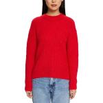 Rote Unifarbene Langärmelige Esprit Collection Rundhals-Ausschnitt Grobstrickpullover aus Polyamid für Damen Größe L 