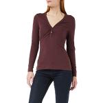 Reduzierte Bordeauxrote Langärmelige Esprit V-Ausschnitt T-Shirts mit Knopf aus Jersey enganliegend für Damen Größe XS 