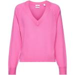 Reduzierte Pinke Elegante Langärmelige Esprit V-Ausschnitt Kaschmir-Pullover aus Wolle Größe L 