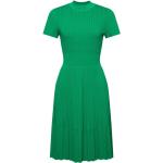 Reduzierte Emeraldfarbene Kurzärmelige Esprit Stehkragen Plisseekleider aus Polyamid für Damen Größe S 