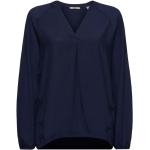 Reduzierte Marineblaue Langärmelige Esprit V-Ausschnitt V-Shirts aus Viskose für Damen Größe M 