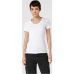 Offwhitefarbene Esprit V-Ausschnitt T-Shirts aus Baumwolle für Damen Größe S 