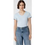 Hellblaue Esprit V-Ausschnitt T-Shirts aus Baumwolle für Damen Übergrößen 