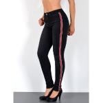 Schwarze Stretch-Jeans mit Galonstreifen mit Reißverschluss aus Baumwolle für Damen Größe XS 