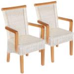 Esszimmer-Stühle-Set mit Armlehnen 2 Stück Rattanstuhl weiß Perth mit/ohne Sitzkissen Leinen weiß oh 4251633124878 (CAS003016-SET2oK-000028)