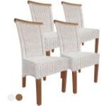 Esszimmer-Stühle Set Rattanstühle Perth 4 Stück weiß Sitzkissen Leinen weiß ohne Sitzkissen 4251633125455 (CAS003015-SET4oK-000028)