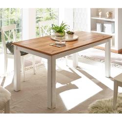 Esszimmer Tisch im Landhausstil Weiß und Wildeichefarben