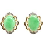 Grüne Vintage Ovale Diamant Ohrringe aus Gelbgold 14 Karat mit Diamant 