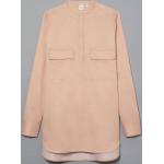 Beige Unifarbene Casual Stehkragen Tunika-Blusen aus Baumwolle für Damen Größe M 