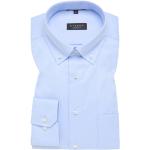 Reduzierte Hellblaue Unifarbene Elegante Eterna Button Down Kragen Shirts mit Tasche aus Baumwolle für Herren 