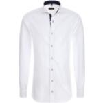 Weiße Unifarbene Langärmelige Eterna Herrenlangarmhemden mit Hai-Motiv aus Baumwolle Größe S 