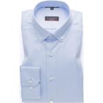 Reduzierte Hellblaue Unifarbene Elegante Eterna Button Down Kragen Shirts mit Tasche aus Baumwolle für Herren 
