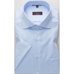 Hellblaue Unifarbene Elegante Kurzärmelige Eterna Kentkragen Shirts mit Tasche aus Baumwolle für Herren 