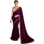 Pflaumenfarbene Bestickte Ethno Saris für Damen 