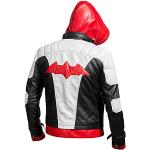 EU Fashions Motorradjacke mit Kapuze Arkham Biker Bat Logo Rot Gr. Medium, Red Hood Faux Leather Jacket