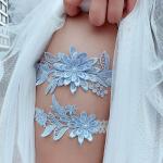 Himmelblaue Sexy Damenstrumpfbänder aus Spitze für die Braut 