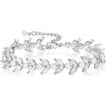 EVER FAITH Cubic Zirkonia Tennis Armbänder für Braut simulierte Perle Klar Silber-Ton Marquise Blatt Armkette für Damen Prom