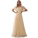 Goldene Elegante Kurzärmelige Maxi V-Ausschnitt Lange Abendkleider aus Chiffon für Damen Größe M für Partys 