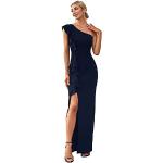 Reduzierte Marineblaue Elegante Maxi One Shoulder Lange Abendkleider mit Rüschen für Damen Größe L zum Abschlussball für den für den Sommer 