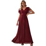 Burgundfarbene Elegante Kurzärmelige Maxi V-Ausschnitt Lange Abendkleider aus Chiffon für Damen Größe M 