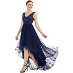 Reduzierte Marineblaue Elegante Ärmellose Maxi V-Ausschnitt Abendkleider rückenfrei mit Pailletten aus Chiffon für Damen Größe M 
