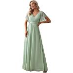 Mintgrüne Elegante Kurzärmelige Maxi V-Ausschnitt Lange Abendkleider aus Chiffon für Damen Größe L zum Abschlussball 