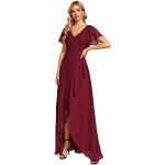 Reduzierte Burgundfarbene Elegante Mini V-Ausschnitt Kurze Abendkleider aus Chiffon für Damen Größe L zum Abschlussball 