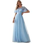 Himmelblaue Elegante Kurzärmelige Maxi V-Ausschnitt Kurze Abendkleider mit Pailletten aus Chiffon für Damen Größe L zum Abschlussball 