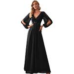 Schwarze Bestickte Maxi V-Ausschnitt Lange Abendkleider mit Reißverschluss aus Chiffon für Damen Größe 3 XL Große Größen 