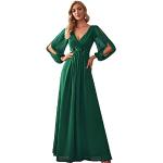 Reduzierte Dunkelgrüne Bestickte Maxi V-Ausschnitt Lange Abendkleider mit Reißverschluss aus Chiffon für Damen Größe XXL Große Größen 