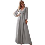 Reduzierte Graue Bestickte Maxi V-Ausschnitt Lange Abendkleider mit Reißverschluss aus Chiffon für Damen Übergrößen Große Größen zur Hochzeit 