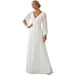 Reduzierte Weiße Bestickte Maxi V-Ausschnitt Lange Abendkleider mit Reißverschluss aus Chiffon für Damen Größe XXL Große Größen zum Abschlussball 