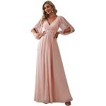 Reduzierte Rosa Bestickte Maxi V-Ausschnitt Lange Abendkleider mit Reißverschluss aus Chiffon für Damen Größe XXL Große Größen für Partys 