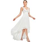 Weiße Elegante Ärmellose V-Ausschnitt Brautkleider A-Linie mit Reißverschluss aus Tüll für Damen Größe L 