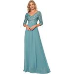 Blaue Elegante Langärmelige Maxi V-Ausschnitt Lange Abendkleider mit Pailletten mit Reißverschluss aus Chiffon für Damen Größe S zum Abschlussball 