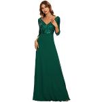 Reduzierte Dunkelgrüne Elegante Langärmelige Maxi V-Ausschnitt Lange Abendkleider mit Pailletten mit Reißverschluss aus Chiffon für Damen Größe M 