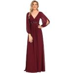 Reduzierte Burgundfarbene Bestickte Maxi V-Ausschnitt Lange Abendkleider mit Reißverschluss aus Chiffon für Damen Größe XL 