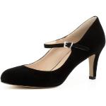 Reduzierte Schwarze Evita Shoes BIANCA Runde Pfennigabsatz High Heels & Stiletto-Pumps mit Riemchen aus Veloursleder für Damen mit Absatzhöhe 7cm bis 9cm 