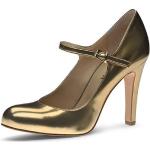 Reduzierte Goldene Evita Shoes CRISTINA Runde Pfennigabsatz High Heels & Stiletto-Pumps mit Riemchen aus Leder für Damen Größe 34 mit Absatzhöhe über 9cm 